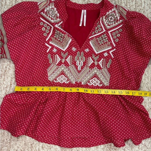 Anthropologie Keira Embroidered Peplum Blouse top shirt v neck Boho Size 8. A25 - Picture 11 of 14
